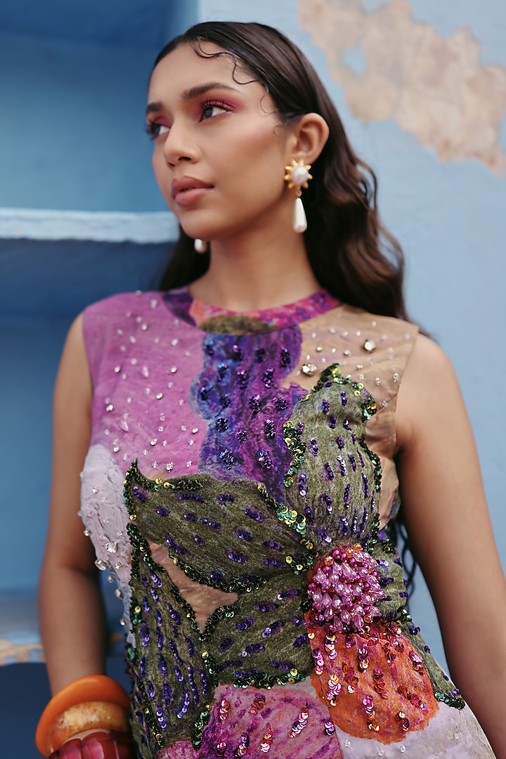 Multi-Colored Georgette Hand Embellished Maxi Vacation Dress by ZiP by Payal & Zinal at Pernia's Pop Up Shop