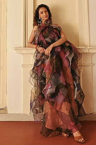organza dress india Floral Print Organza Lehenga, Embroidered Indian Wedding Dress