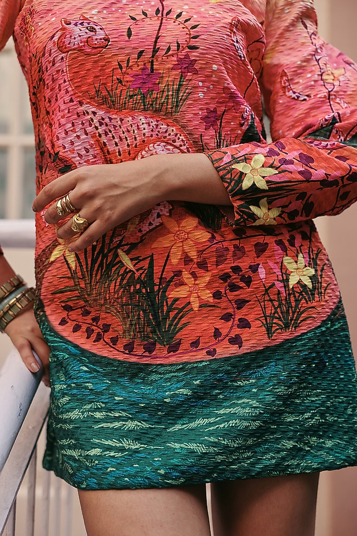 Pink Denim Cotton Printed Shift Summer Dress by ZiP by Payal & Zinal at Pernia's Pop Up Shop