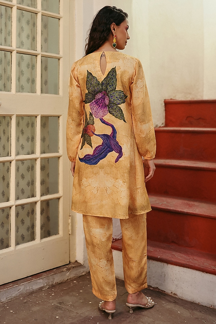 Yellow Linen Floral Motif Printed Co-Ord Set by ZiP by Payal & Zinal at Pernia's Pop Up Shop