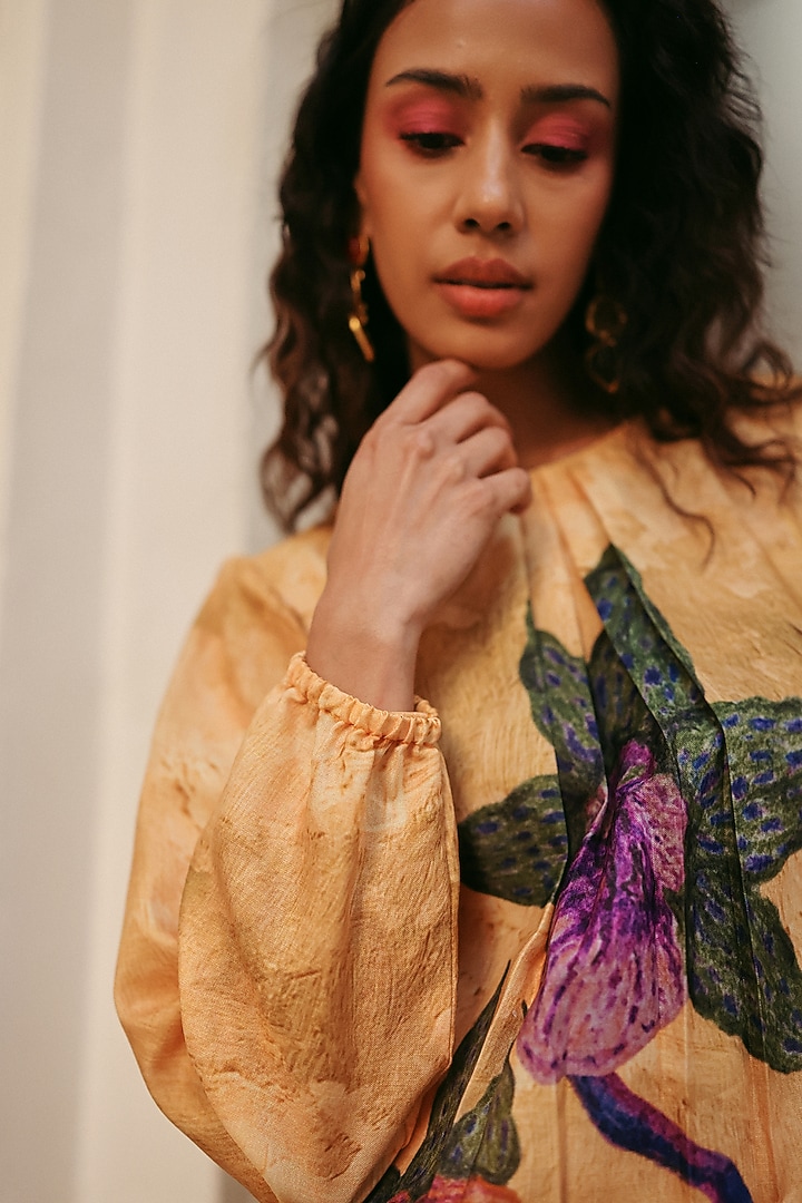 Yellow Linen Floral Motif Printed Co-Ord Set by ZiP by Payal & Zinal at Pernia's Pop Up Shop