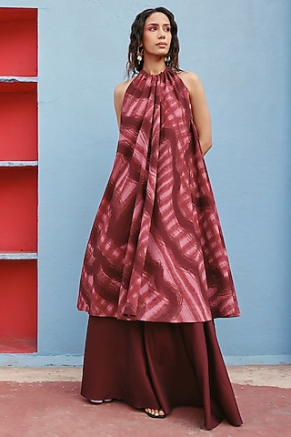 Crimson Brown Georgette Co-Ord Set by ZiP by Payal & Zinal