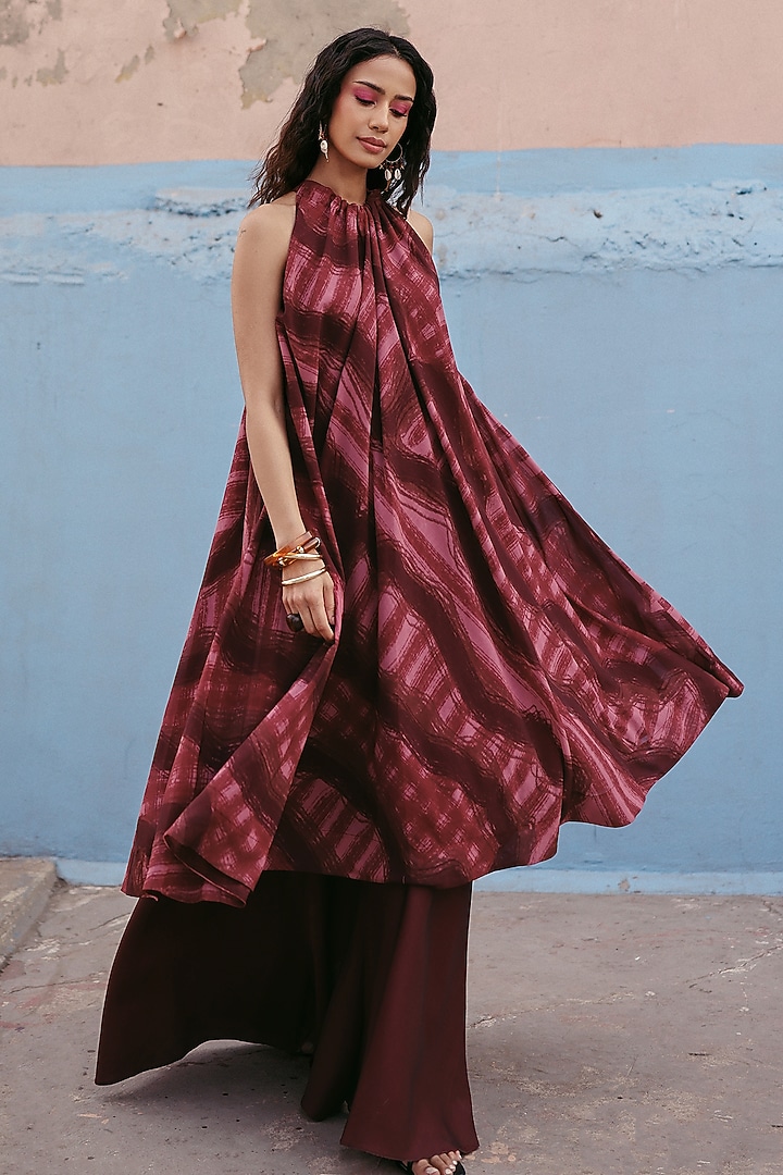 Crimson Brown Georgette Co-Ord Set by ZiP by Payal & Zinal at Pernia's Pop Up Shop