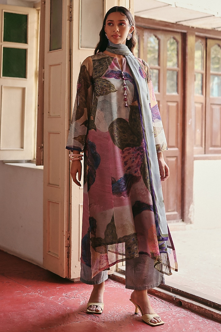 Multi-Colored Georgette Floral Printed Kurta Set by ZiP by Payal & Zinal at Pernia's Pop Up Shop