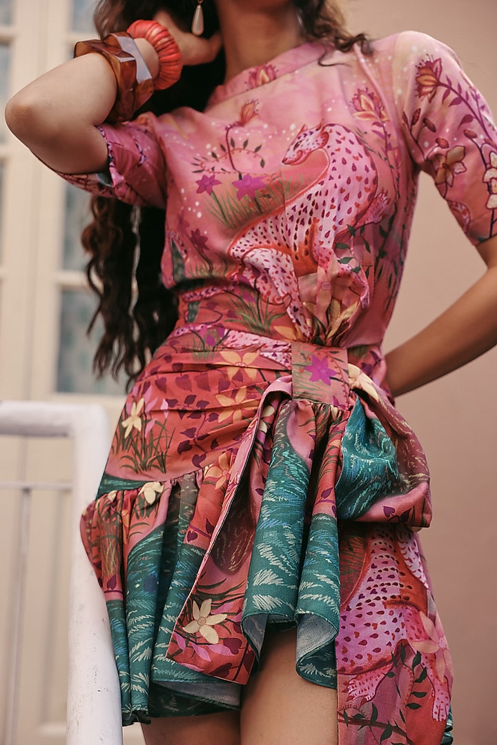 Pink Modal Printed Mini Summer Dress by ZiP by Payal & Zinal at Pernia's Pop Up Shop