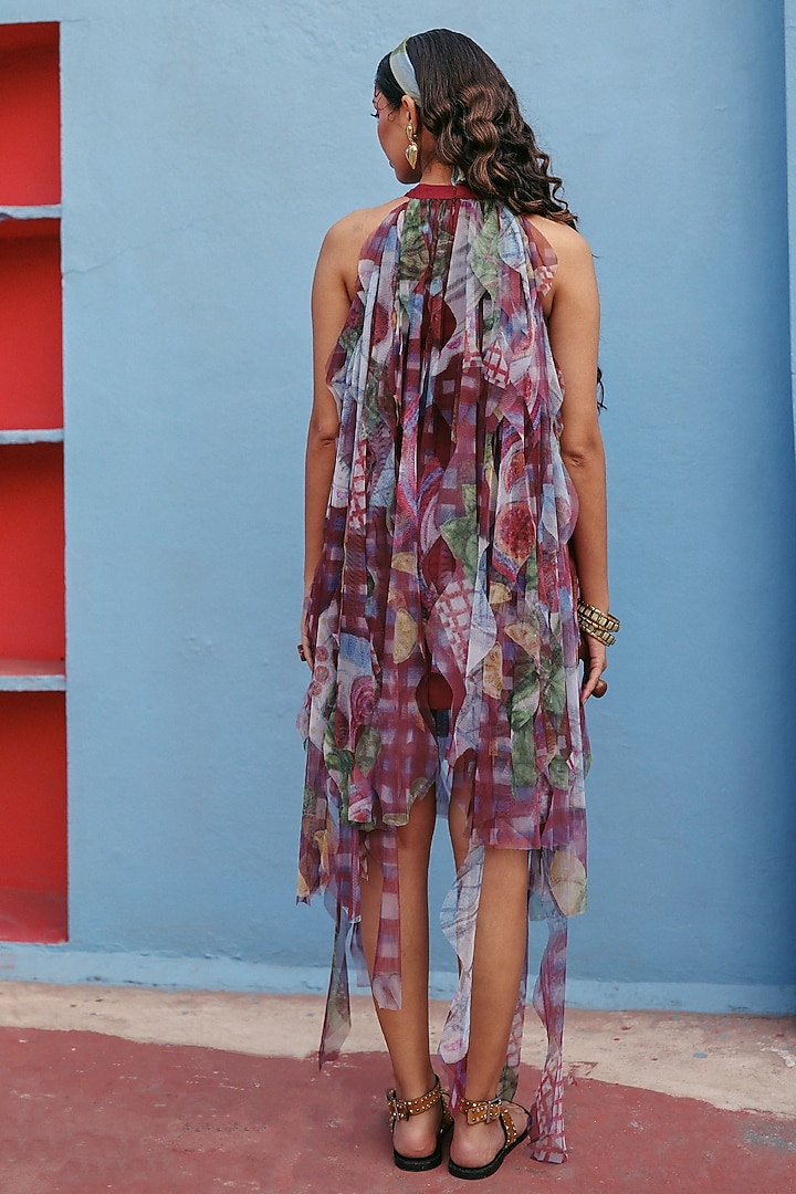 Wine Net Printed Layered Summer Dress by ZiP by Payal & Zinal at Pernia's Pop Up Shop