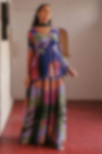 Blue Georgette Printed Sharara Set by ZiP by Payal & Zinal at Pernia's Pop Up Shop