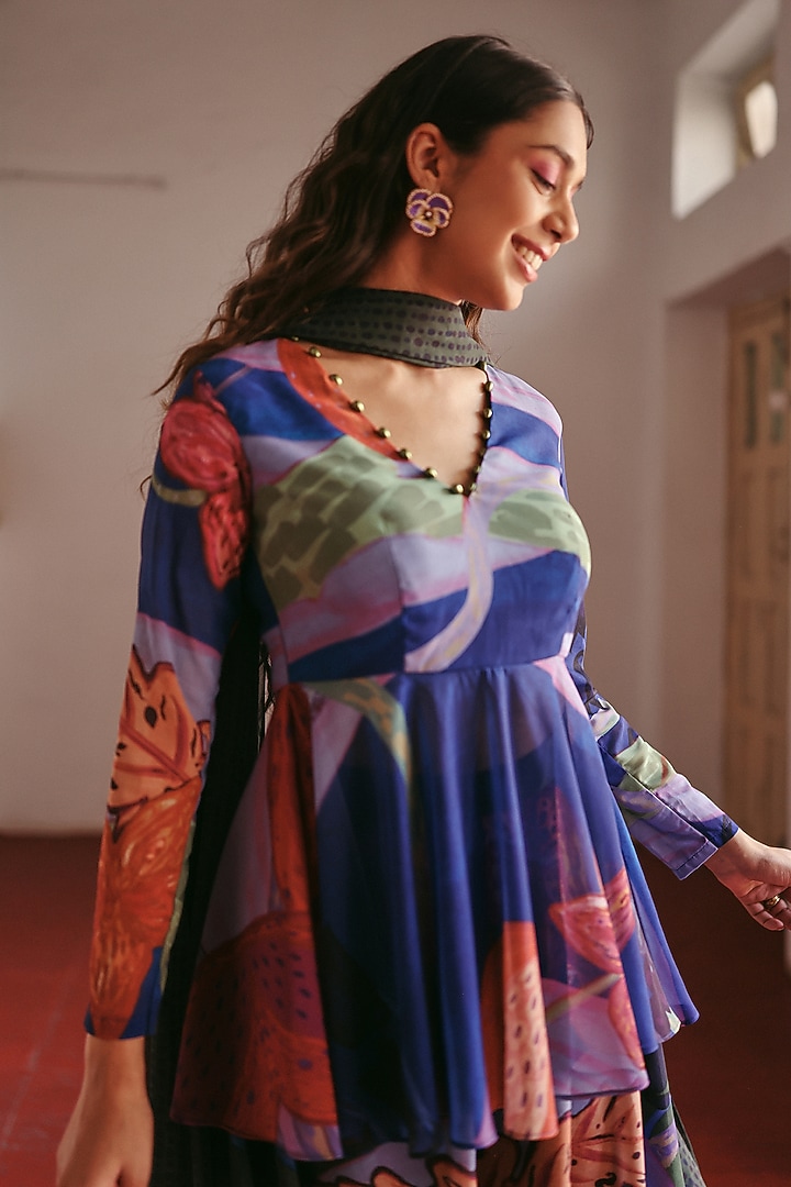 Blue Georgette Printed Sharara Set by ZiP by Payal & Zinal at Pernia's Pop Up Shop