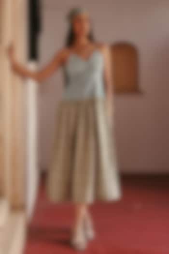 Green Cotton Striped Flared Midi Summer Dress by ZiP by Payal & Zinal at Pernia's Pop Up Shop