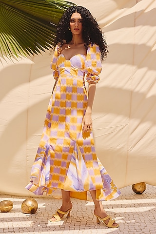 Multi-Colored Cotton Linen Checkered Printed Dress by ZiP by Payal & Zinal