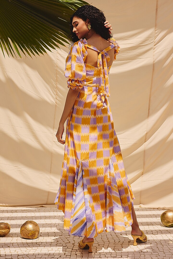 Multi-Colored Cotton Linen Checkered Printed Summer Dress by ZiP by Payal & Zinal at Pernia's Pop Up Shop