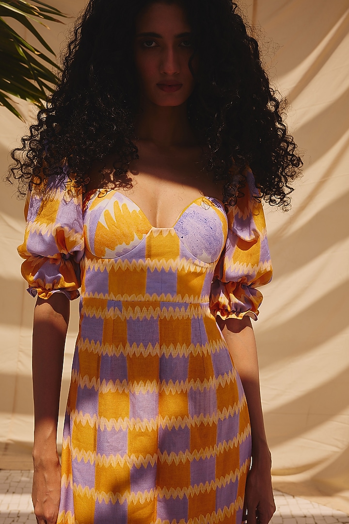 Multi-Colored Cotton Linen Checkered Printed Summer Dress by ZiP by Payal & Zinal at Pernia's Pop Up Shop