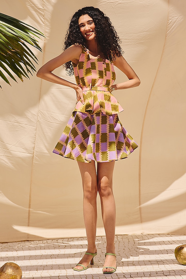 Multi-Colored Cotton Linen Flared Skirt Set by ZiP by Payal & Zinal at Pernia's Pop Up Shop