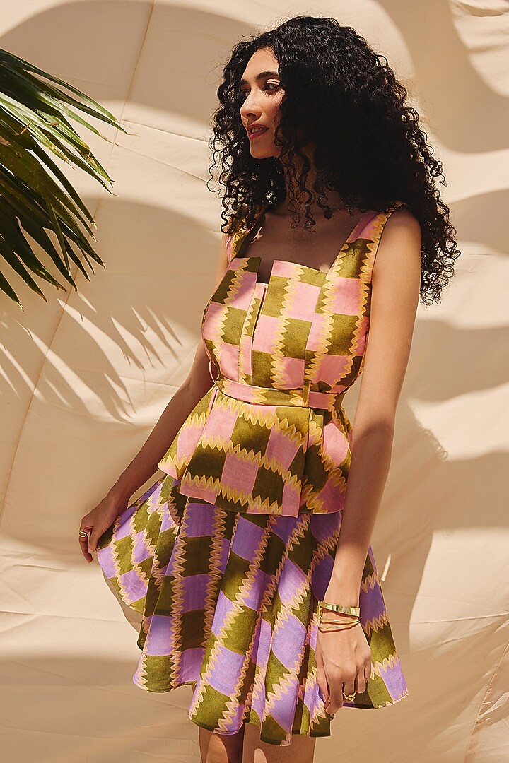 Multi-Colored Cotton Linen Flared Skirt Set by ZiP by Payal & Zinal at Pernia's Pop Up Shop