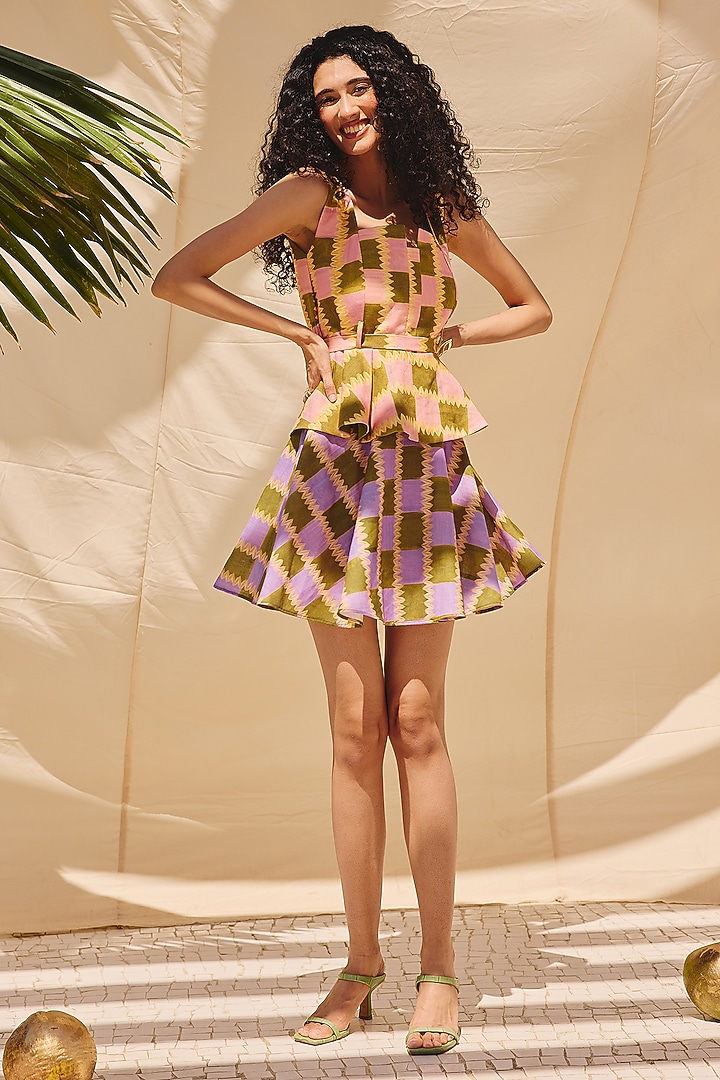 Multi-Colored Cotton Linen Flared Skirt by ZiP by Payal & Zinal at Pernia's Pop Up Shop