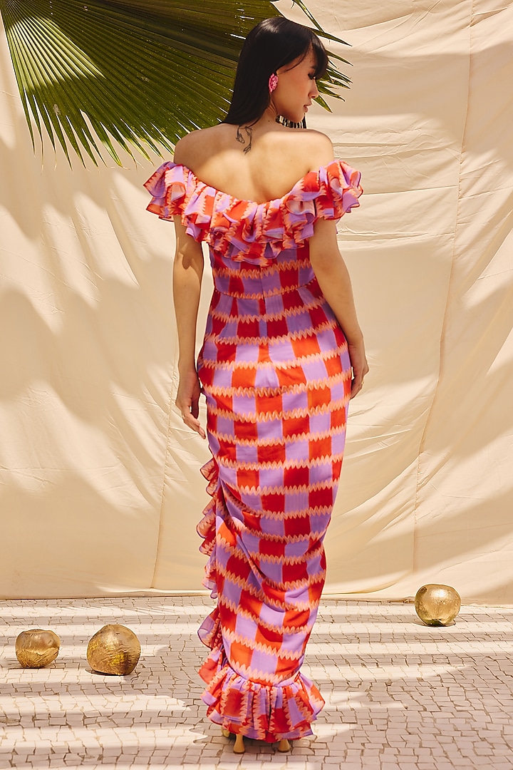 Multi-Colored Georgette Off-Shoulder Vacation Dress by ZiP by Payal & Zinal at Pernia's Pop Up Shop