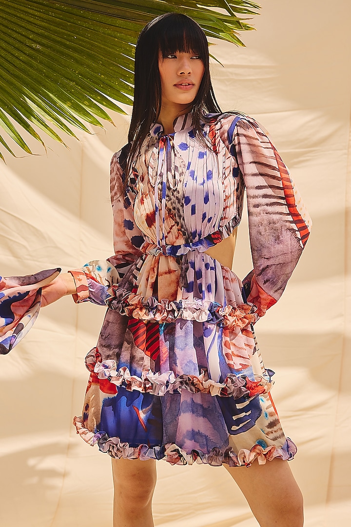 Multi-Colored Georgette Layered Summer Dress by ZiP by Payal & Zinal at Pernia's Pop Up Shop