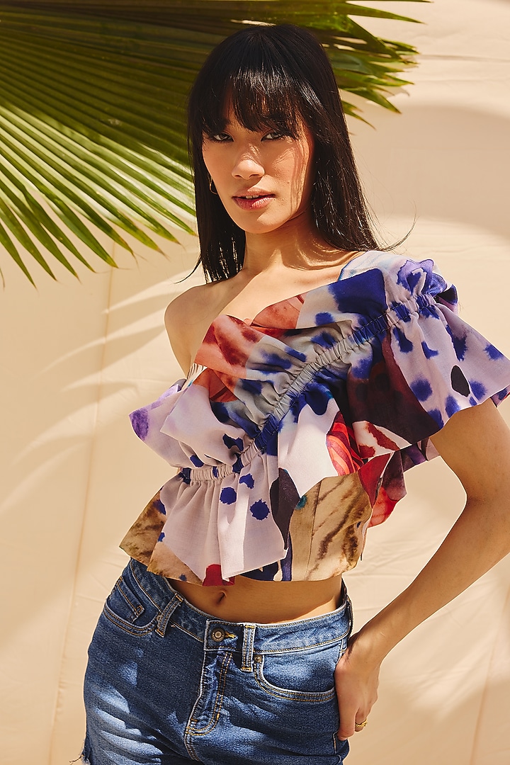 Multi-Colored Cotton Linen One Shoulder Top by ZiP by Payal & Zinal at Pernia's Pop Up Shop