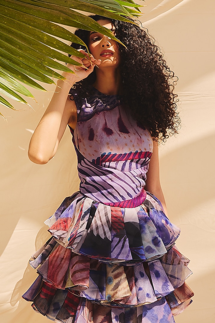 Multi-Colored Organza Box Pleated Mini Summer Dress by ZiP by Payal & Zinal at Pernia's Pop Up Shop
