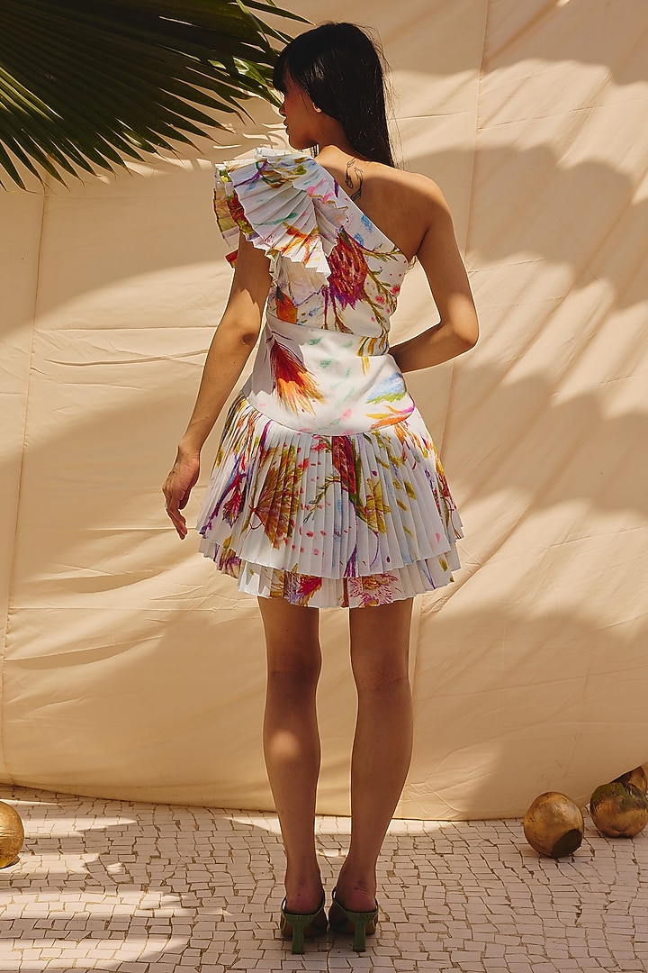 Bluish White Cotton Linen One Shoulder Mini Summer Dress by ZiP by Payal & Zinal at Pernia's Pop Up Shop