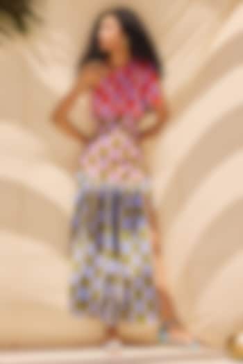 Multi-Colored Cotton Linen One Shoulder Maxi Summer Dress by ZiP by Payal & Zinal at Pernia's Pop Up Shop