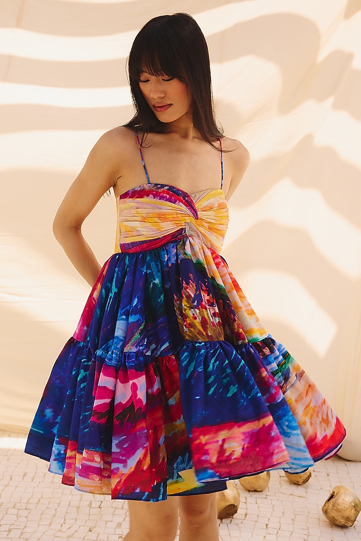 Multi-Colored Cotton Linen Layered Summer Dress by ZiP by Payal & Zinal at Pernia's Pop Up Shop
