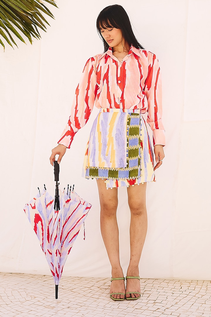 Multi-Colored Cotton Linen Wrap Skirt Set by ZiP by Payal & Zinal at Pernia's Pop Up Shop