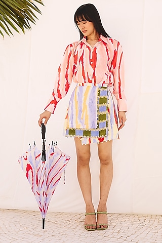 Multi-Colored Cotton Linen Wrap Skirt Set by ZiP by Payal & Zinal