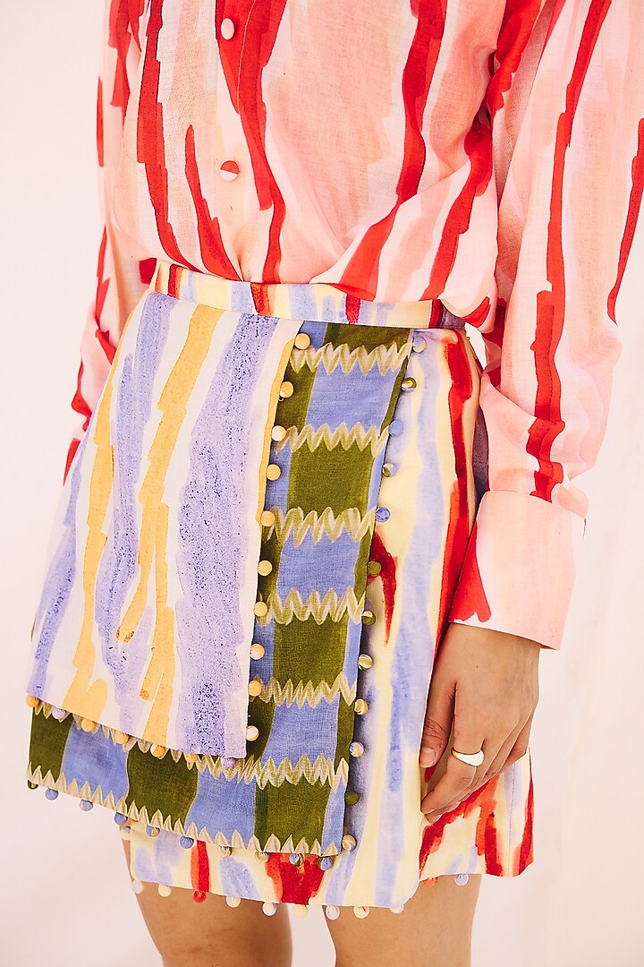 Multi-Colored Cotton Linen Wrap Skirt Set by ZiP by Payal & Zinal at Pernia's Pop Up Shop