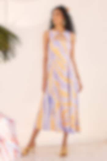 Green & Purple Cotton Linen Princess-Cut Summer Dress by ZiP by Payal & Zinal at Pernia's Pop Up Shop