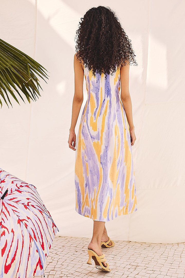 Green & Purple Cotton Linen Princess-Cut Summer Dress by ZiP by Payal & Zinal at Pernia's Pop Up Shop