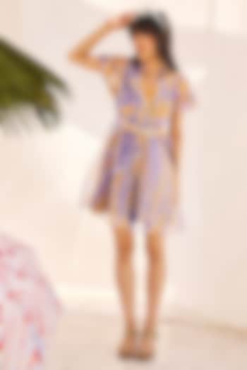 Green & Purple Organza Mini Summer Dress by ZiP by Payal & Zinal at Pernia's Pop Up Shop