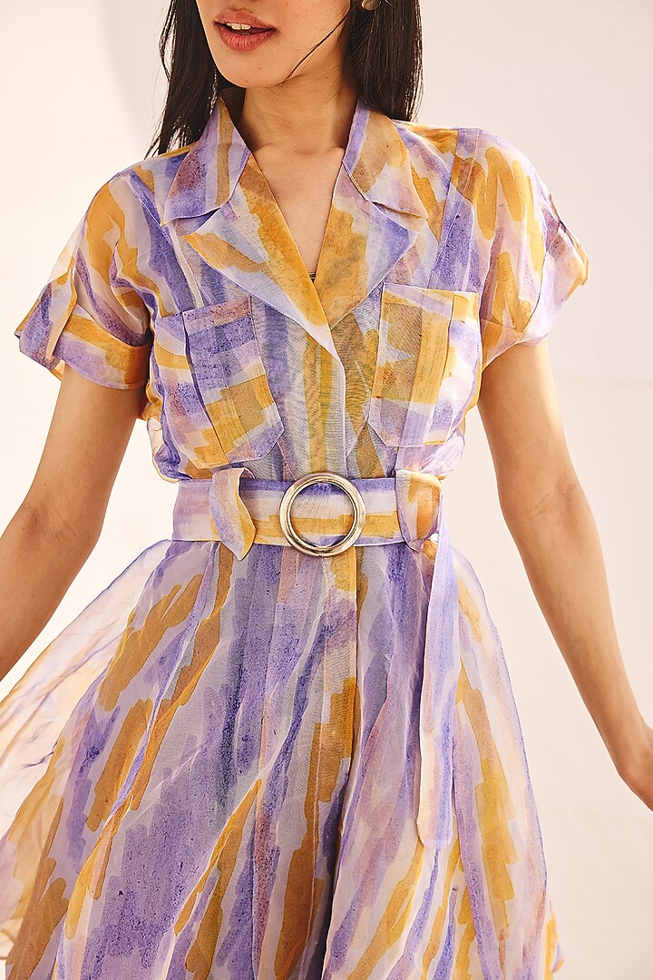 Green & Purple Organza Mini Summer Dress by ZiP by Payal & Zinal at Pernia's Pop Up Shop