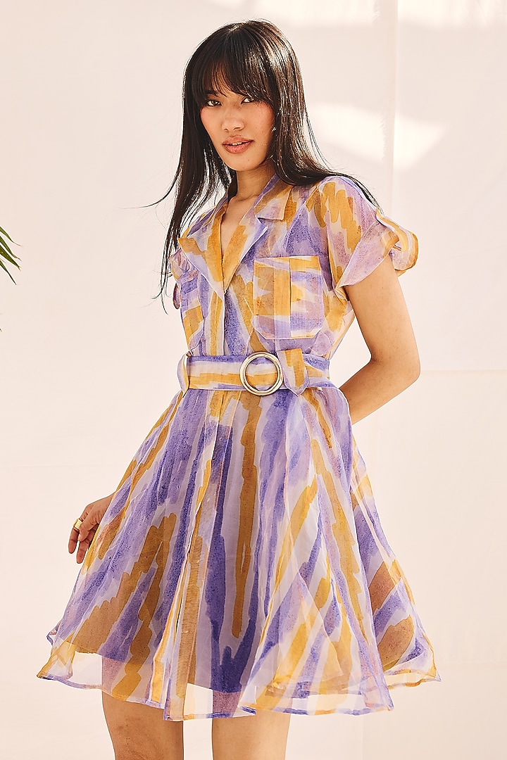 Green & Purple Organza Mini Summer Dress by ZiP by Payal & Zinal at Pernia's Pop Up Shop
