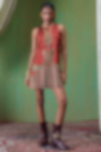 Rust Red Gajji Embroidered Mini Vacation Dress by Payal & Zinal at Pernia's Pop Up Shop