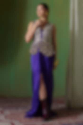 Purple Satin Organza Pleated Draped Skirt Set by Payal & Zinal at Pernia's Pop Up Shop