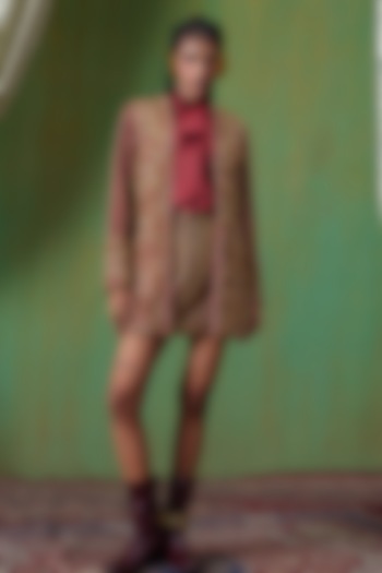Maroon Velvet Twill Embroidered Blazer Set by Payal & Zinal at Pernia's Pop Up Shop