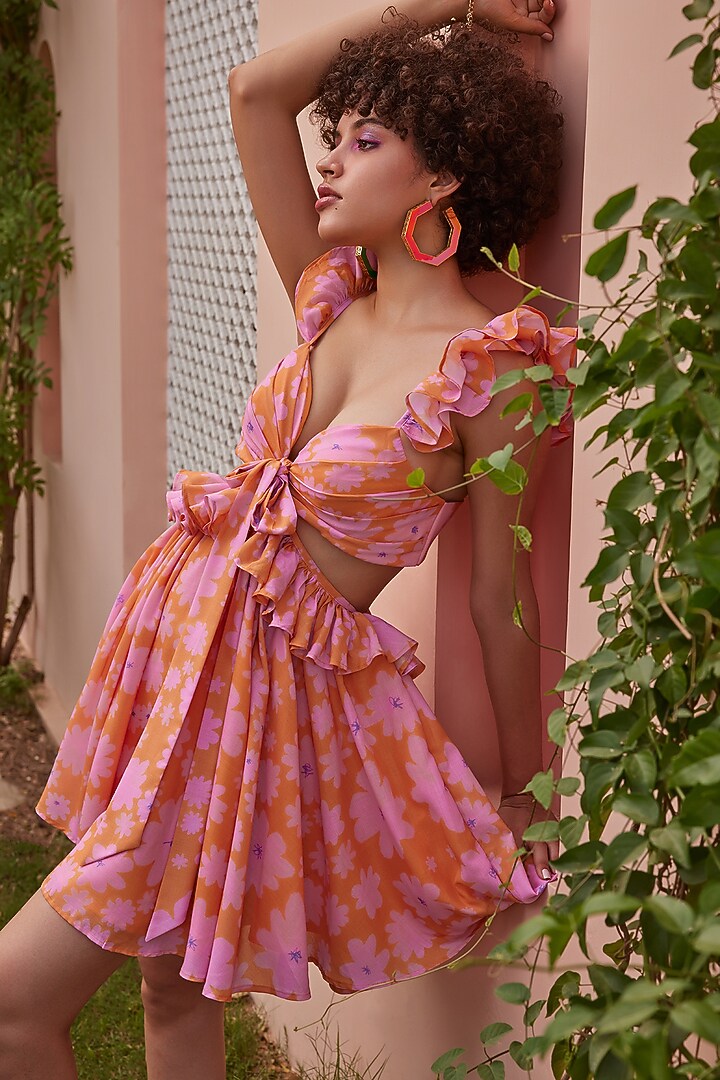 Orange Cotton Printed Summer Dress by ZiP by Payal & Zinal at Pernia's Pop Up Shop