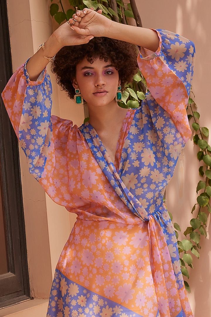 Blue & Orange Georgette Summer Dress by ZiP by Payal & Zinal at Pernia's Pop Up Shop