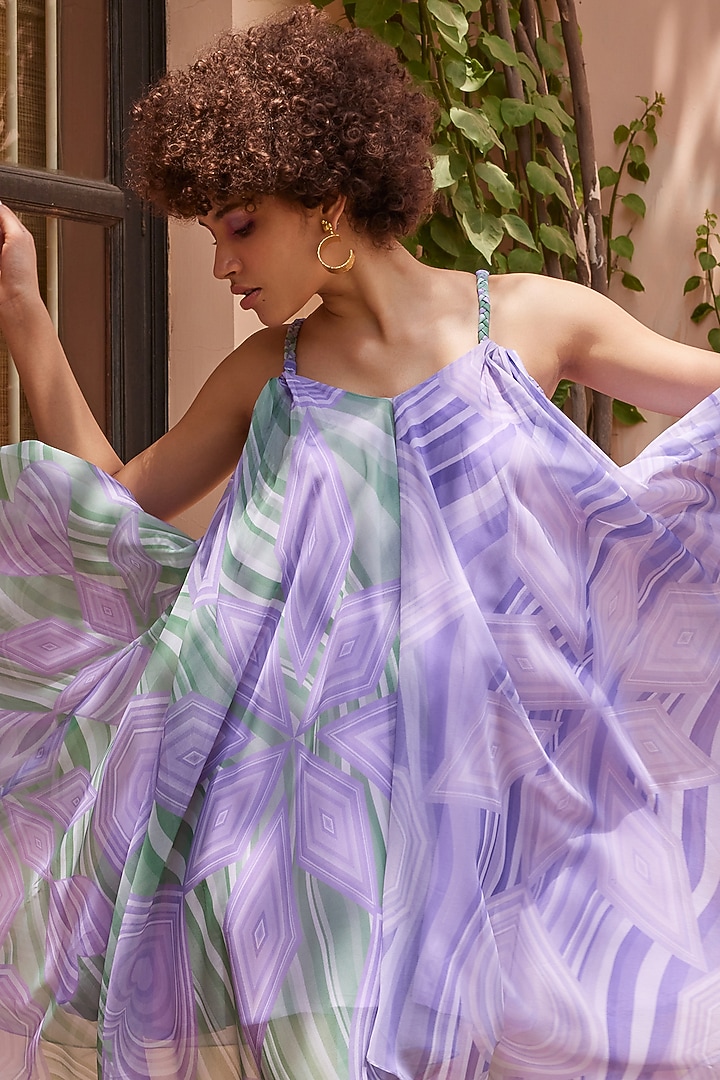 Lavender Georgette Cape Summer Dress by ZiP by Payal & Zinal at Pernia's Pop Up Shop