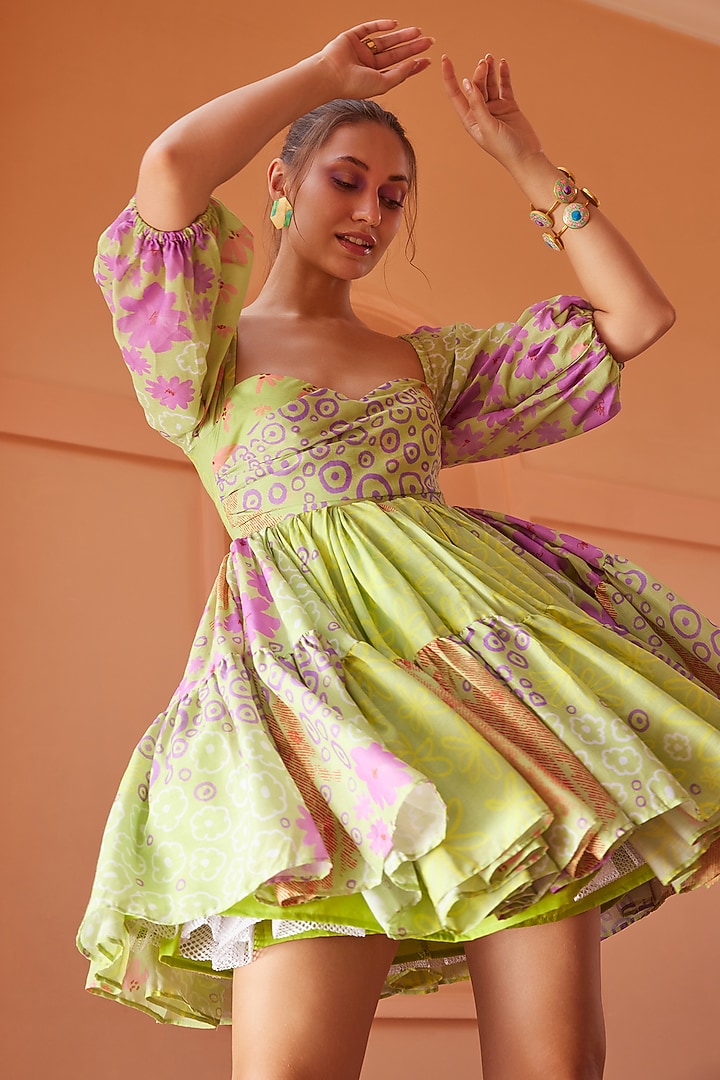 Green Cotton Printed Mini Summer Dress by ZiP by Payal & Zinal at Pernia's Pop Up Shop