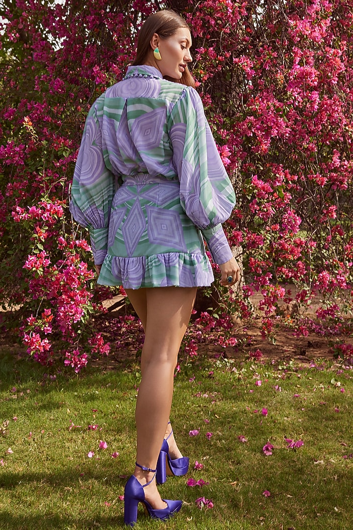 Lilac & Green Cotton Ruffled Skirt Set by ZiP by Payal & Zinal at Pernia's Pop Up Shop