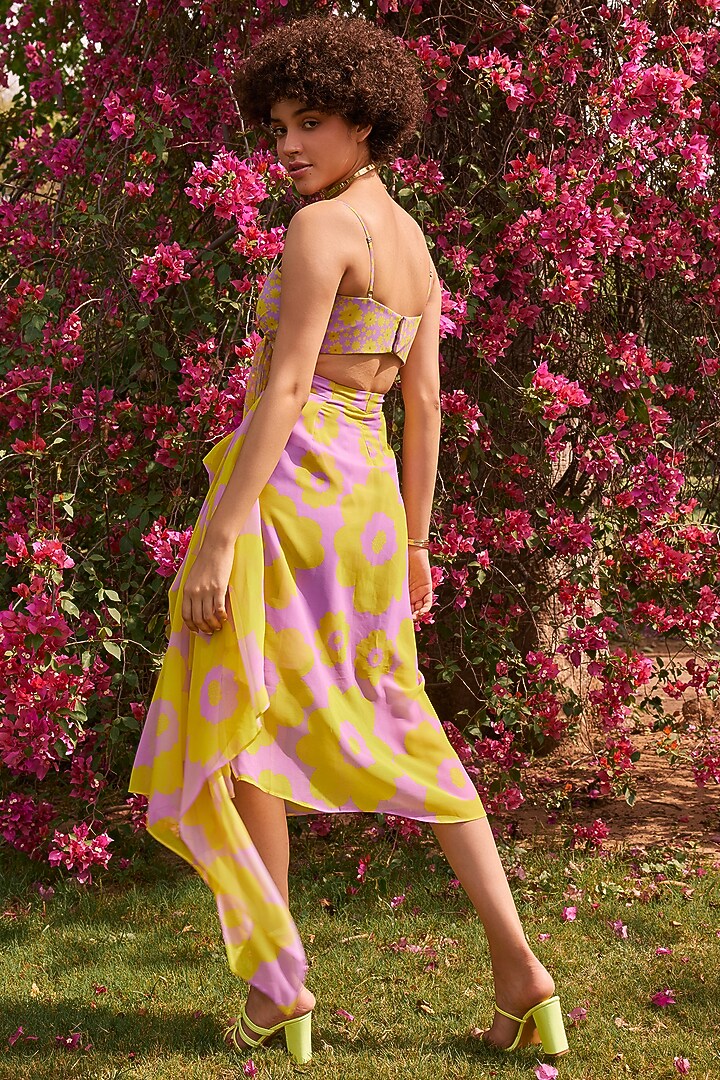 Lilac & Neon Yellow Georgette Skirt Set by ZiP by Payal & Zinal at Pernia's Pop Up Shop