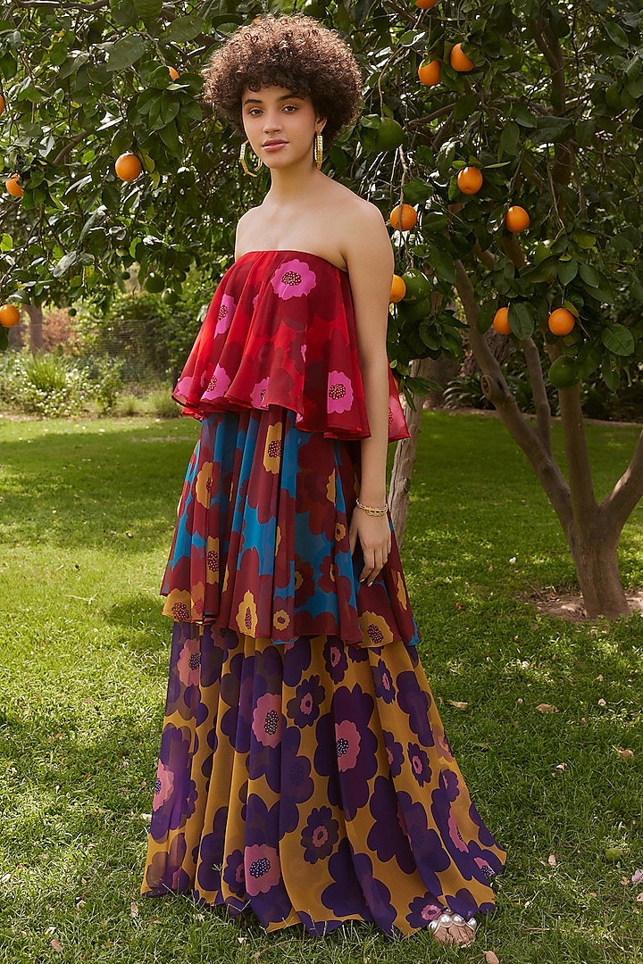 Multi-Colored Georgette Printed Layered Maxi Dress by ZiP by Payal & Zinal