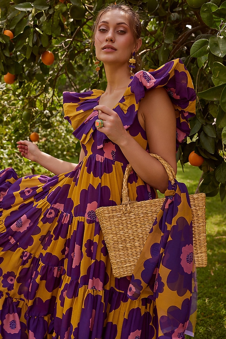 Mustard & Purple Cotton Summer Dress by ZiP by Payal & Zinal at Pernia's Pop Up Shop