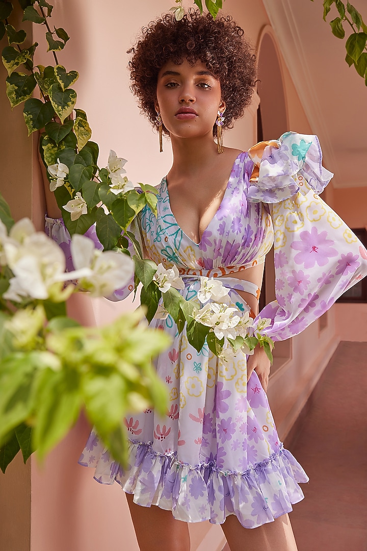 Multi-Colored Georgette Ruffled Mini Summer Dress by ZiP by Payal & Zinal at Pernia's Pop Up Shop