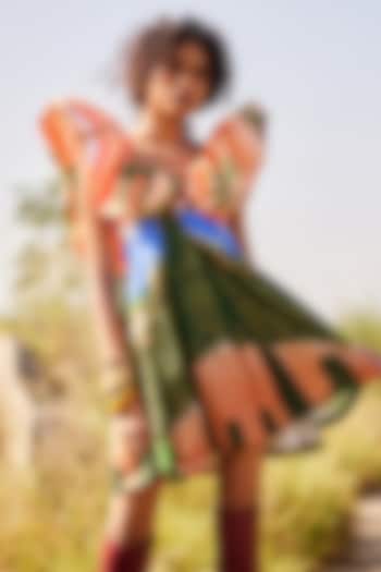 Multi-Colored Cotton Linen Pleated Mini Summer Dress by ZiP by Payal & Zinal at Pernia's Pop Up Shop