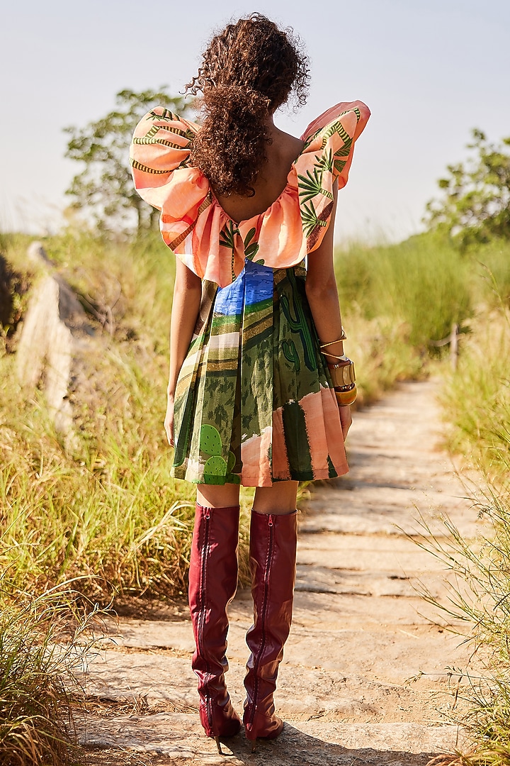 Multi-Colored Cotton Linen Pleated Mini Summer Dress by ZiP by Payal & Zinal at Pernia's Pop Up Shop