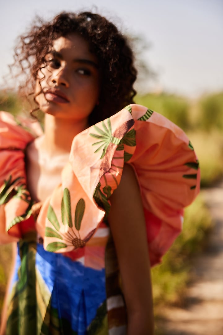 Multi-Colored Cotton Linen Pleated Mini Summer Dress by ZiP by Payal & Zinal at Pernia's Pop Up Shop
