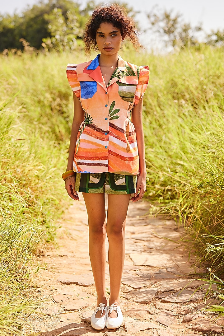 Multi-Colored Cotton Linen Printed Blazer by ZiP by Payal & Zinal at Pernia's Pop Up Shop